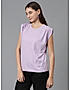 KOTTY WOMEN SOLID ROUND NECK COTTON BLEND PURPLE T-SHIRT