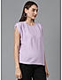 KOTTY WOMEN SOLID ROUND NECK COTTON BLEND PURPLE T-SHIRT