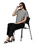 KOTTY WOMEN SOLID ROUND NECK COTTON BLEND DARK GREY T-SHIRT