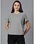 KOTTY WOMEN SOLID ROUND NECK COTTON BLEND DARK GREY T-SHIRT