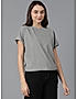 KOTTY WOMEN SOLID ROUND NECK COTTON BLEND DARK GREY T-SHIRT