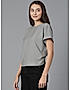 KOTTY WOMEN SOLID ROUND NECK COTTON BLEND DARK GREY T-SHIRT