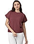 KOTTY WOMEN SOLID ROUND NECK COTTON BLEND MAROON T-SHIRT