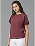 KOTTY WOMEN SOLID ROUND NECK COTTON BLEND MAROON T-SHIRT