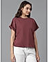 KOTTY WOMEN SOLID ROUND NECK COTTON BLEND MAROON T-SHIRT