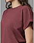 KOTTY WOMEN SOLID ROUND NECK COTTON BLEND MAROON T-SHIRT