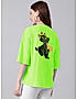 KOTTY WOMEN PRINTED ROUND NECK COTTON BLEND LIGHT GREEN T-SHIRT