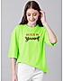 KOTTY WOMEN PRINTED ROUND NECK COTTON BLEND LIGHT GREEN T-SHIRT