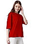 KOTTY WOMEN PRINTED ROUND NECK COTTON BLEND RED T-SHIRT