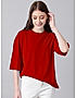 KOTTY WOMEN PRINTED ROUND NECK COTTON BLEND RED T-SHIRT