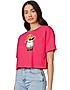 KOTTY WOMEN PRINTED ROUND NECK COTTON BLEND PINK T-SHIRT