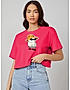 KOTTY WOMEN PRINTED ROUND NECK COTTON BLEND PINK T-SHIRT