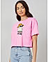 KOTTY WOMEN PRINTED ROUND NECK COTTON BLEND PINK T-SHIRT