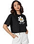 KOTTY WOMEN PRINTED ROUND NECK COTTON BLEND BLACK T-SHIRT