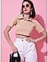 KOTTY Womens Beige Shirt Collar Crop Top