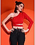 KOTTY Womens Red One Shoulder Cut-Out Fitted Crop Top