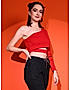 KOTTY Womens Red One Shoulder Cut-Out Fitted Crop Top