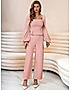 KOTTY WOMENS SOLID SQUARE NECK PINK TWO PIECE CO-ORD SET