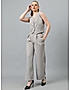 KOTTY WOMENS SOLID V-NECK GREY TWO PIECE CO-ORD SET