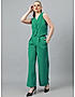 KOTTY WOMENS SOLID V-NECK GREEN TWO PIECE CO-ORD SET