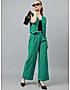 KOTTY WOMENS SOLID V-NECK GREEN TWO PIECE CO-ORD SET