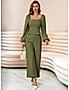 KOTTY WOMENS SOLID SQUARE NECK GREEN TWO PIECE CO-ORD SET