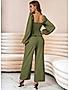 KOTTY WOMENS SOLID SQUARE NECK GREEN TWO PIECE CO-ORD SET