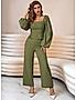 KOTTY WOMENS SOLID SQUARE NECK GREEN TWO PIECE CO-ORD SET