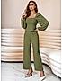 KOTTY WOMENS SOLID SQUARE NECK GREEN TWO PIECE CO-ORD SET