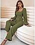 KOTTY WOMENS SOLID SQUARE NECK GREEN TWO PIECE CO-ORD SET