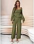 KOTTY WOMENS SOLID SQUARE NECK GREEN TWO PIECE CO-ORD SET