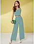 KOTTY WOMENS SOLID SQUARE NECK GREEN TWO PIECE CO-ORD SET