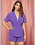 KOTTY WOMENS SOLID SPREAD COLLAR PURPLE TWO PIECE CO-ORD SET