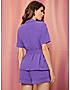 KOTTY WOMENS SOLID SPREAD COLLAR PURPLE TWO PIECE CO-ORD SET