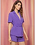 KOTTY WOMENS SOLID SPREAD COLLAR PURPLE TWO PIECE CO-ORD SET