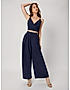 KOTTY WOMENS SOLID V-NECK DARK BLUE TWO PIECE CO-ORD SET