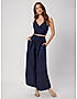 KOTTY WOMENS SOLID V-NECK DARK BLUE TWO PIECE CO-ORD SET