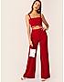 KOTTY WOMENS SOLID SQUARE NECK RED TWO PIECE CO-ORD SET