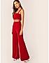 KOTTY WOMENS SOLID SQUARE NECK RED TWO PIECE CO-ORD SET