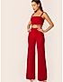 KOTTY WOMENS SOLID SQUARE NECK RED TWO PIECE CO-ORD SET