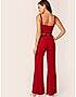 KOTTY WOMENS SOLID SQUARE NECK RED TWO PIECE CO-ORD SET