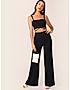 KOTTY WOMENS SOLID SQUARE NECK BLACK TWO PIECE CO-ORD SET