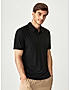 KOTTY MEN REGULAR FIT SOLID MANDARIN COLLAR BLACK T-SHIRTS