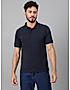 KOTTY MEN REGULAR FIT SOLID MANDARIN COLLAR NAVY BLUE T-SHIRTS