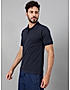 KOTTY MEN REGULAR FIT SOLID MANDARIN COLLAR NAVY BLUE T-SHIRTS