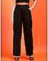 KOTTY WOMENS COTTON BLEND BLACK STRAIGHT FIT CASUAL PANT