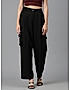 KOTTY WOMENS VISCOSE RAYON BLACK STRAIGHT FIT CARGO PANT