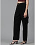 KOTTY WOMENS VISCOSE RAYON BLACK STRAIGHT FIT CARGO PANT