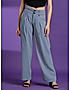 KOTTY WOMENS COTTON BLEND BLUE STRAIGHT FIT CASUAL PANT