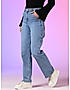 KOTTY Womens Straight Fit High-Rise Low Distress Light Fade Stretchable Jeans